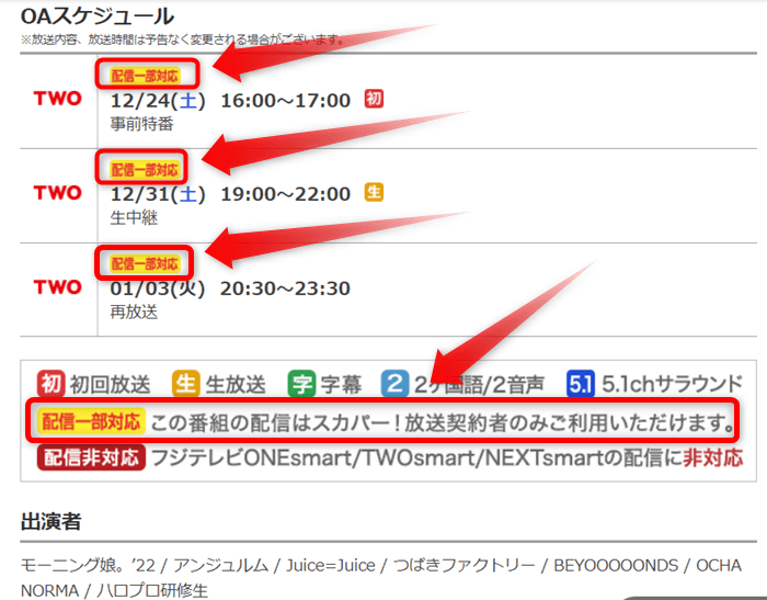 ハロープロジェクトの年末生中継ライブはスカパー番組配信対応のためネット視聴可能