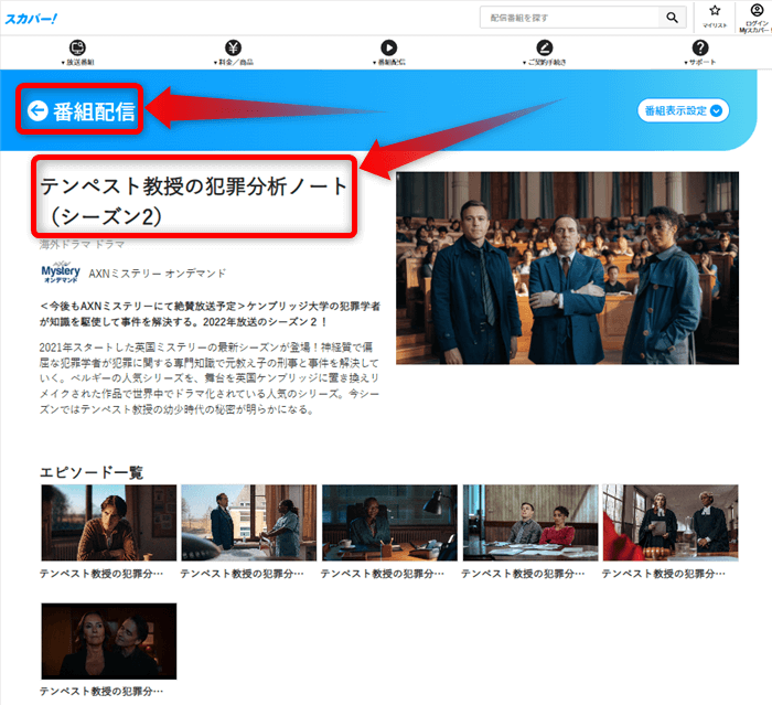 テンペスト教授の犯罪分析ノートシーズン2はスカパー番組配信対応のためネット視聴可能